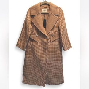 *NWT* J.ING -Tan Houndstooth Wool Coat